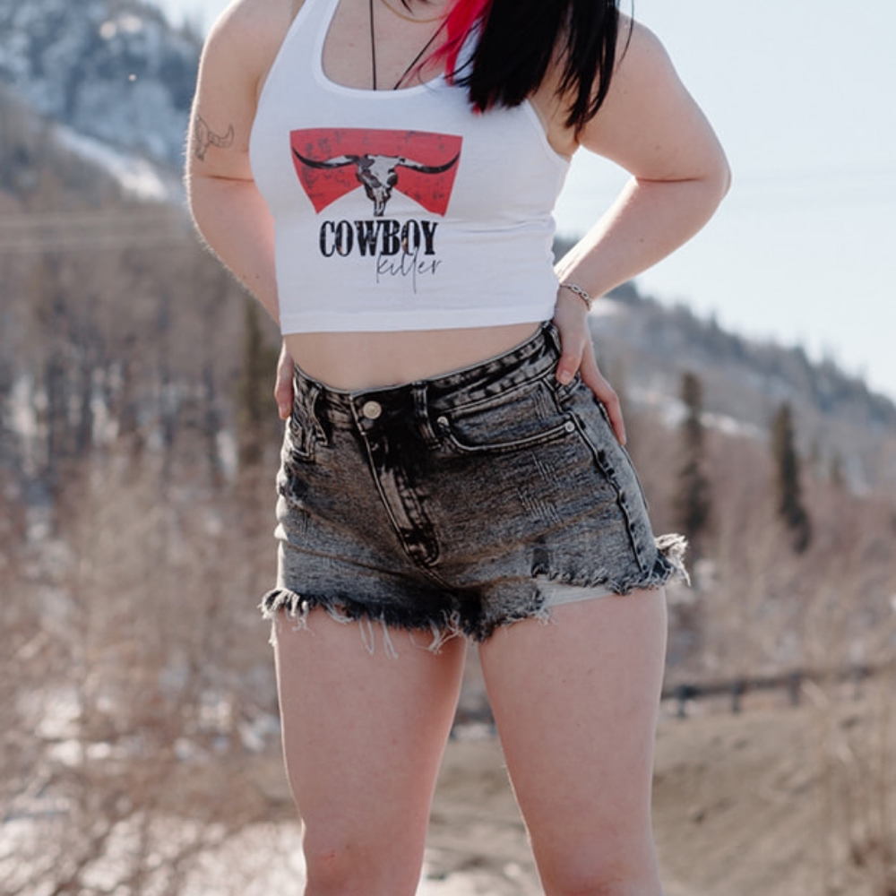 Black/Grey Jean Shorts - Picture 2 of 2
